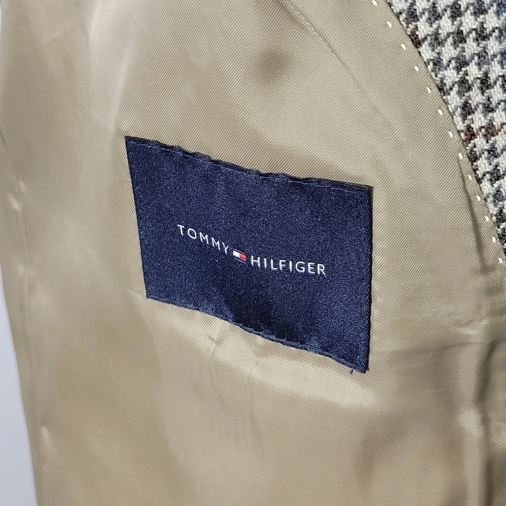 Tommy Hilfiger Men's Sport Coat Blazer Three Button Flannel Wool Houndstooth 46L